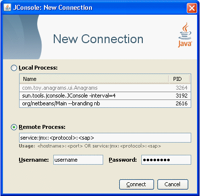 Connecting to a JMX Agent Using the JMX Service URL