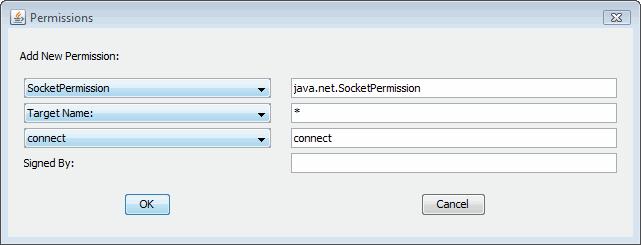Permission dialog showing the socket permission being selected