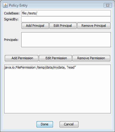 Permission shown in the Policy Entry dialog