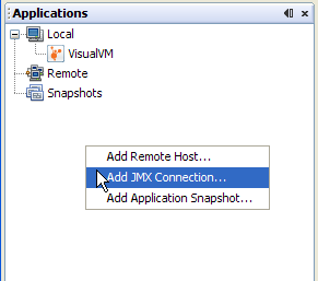 Adding a JMX connection to a remote application.