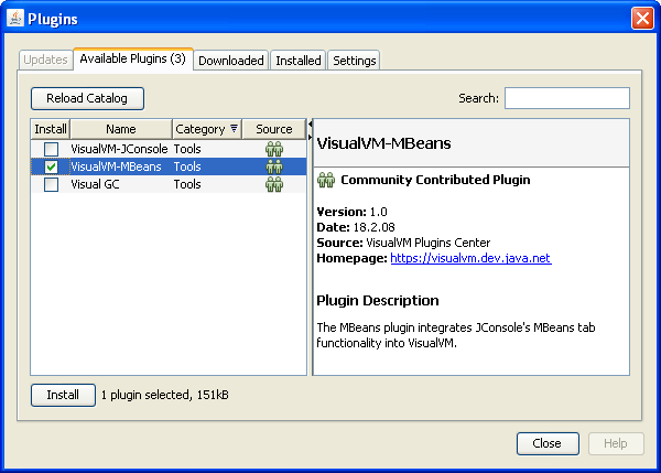 screenshot of Plugins window